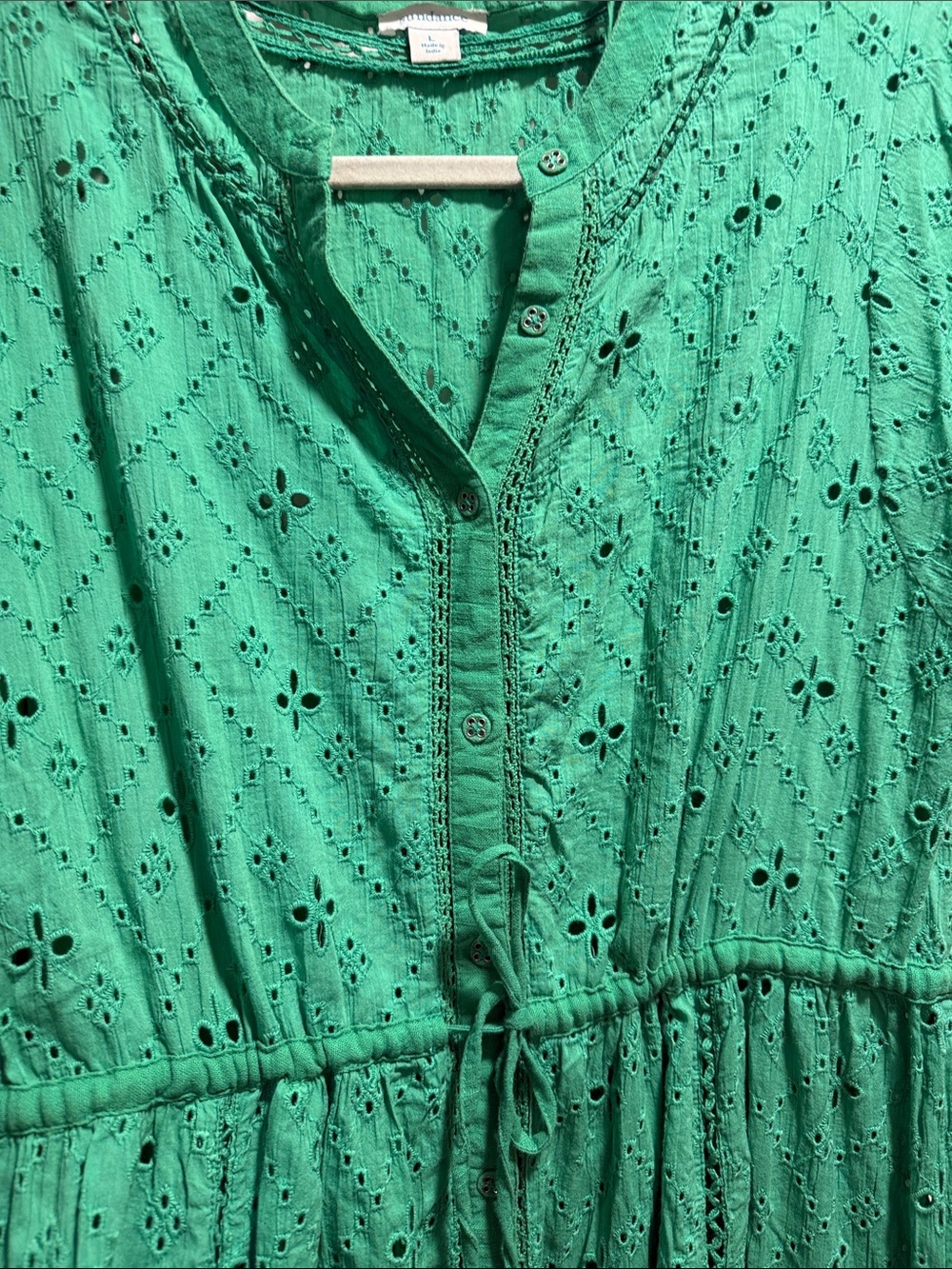 Sundance Green Eyelet Maxi Dress with wDrawstring Waist - Picture 5 of 6